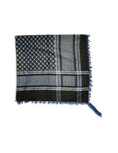 Keffieh Palestinien (Keffiyeh / Koffiyeh) - Écharpe / Shemagh, Noir/Bleu claire, ArdAlkhair