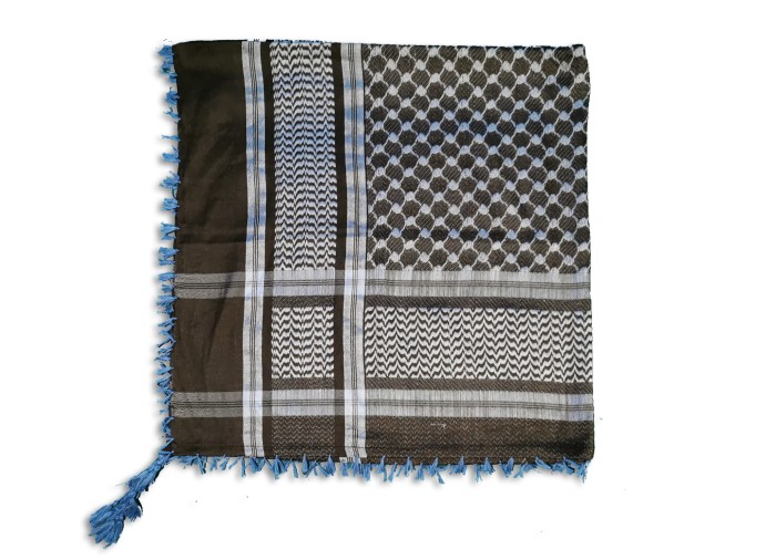 Keffieh Palestinien (Keffiyeh / Koffiyeh) - Écharpe / Shemagh, Noir/Bleu claire, ArdAlkhair