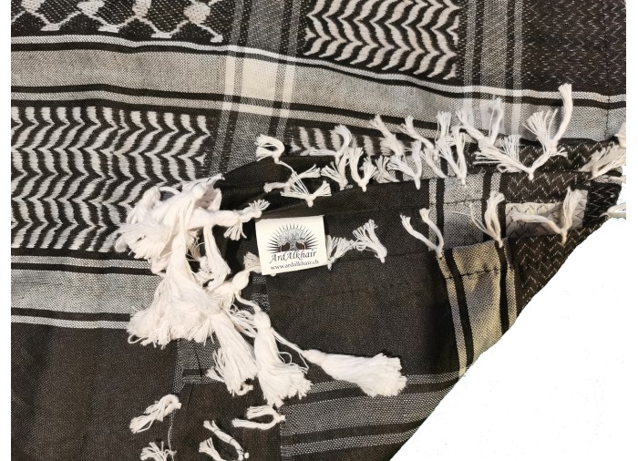 كوفية فلسطينية - شال / شماغ، أسود / فضي، أرض الخير