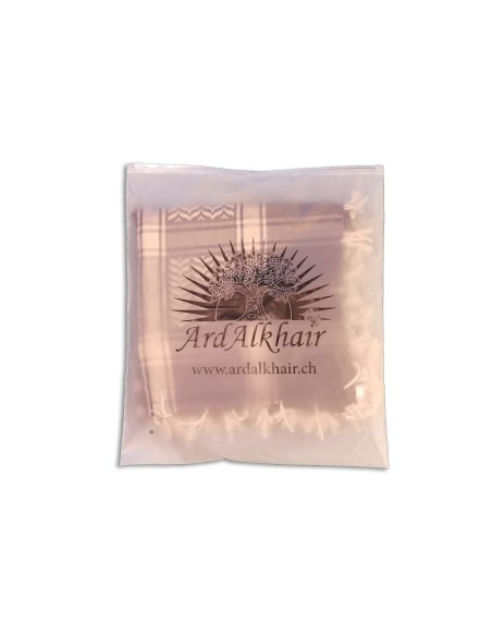 Palästinensisches Kufiya (Keffiyeh / Koffiyeh) - Schal/ Shemagh, Schwarz/golden schimmernd, mit Fransen, ArdAlkhair