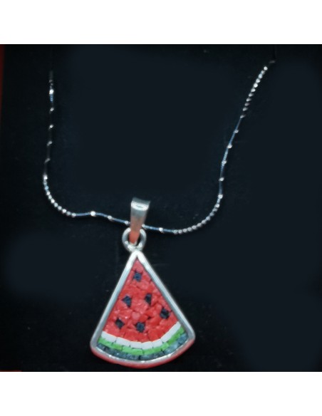Collier Tranche de Pastèque – Argent et Pierres de Jérusalem