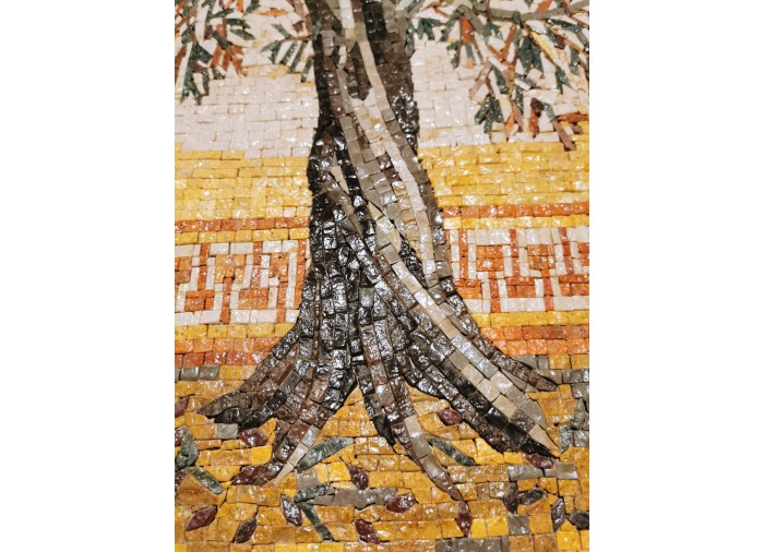 Olivenbaum-Erntemosaik – Gefertigt aus Steinen...