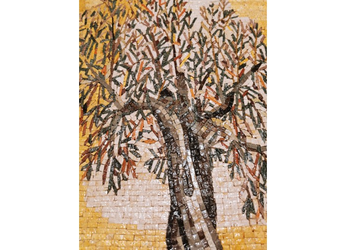 Olivenbaum-Erntemosaik – Gefertigt aus Steinen...