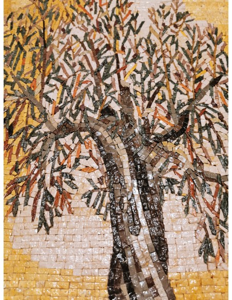 لوحة شجرة الزيتون عند القطاف – مصنوعة من حجارة القدس