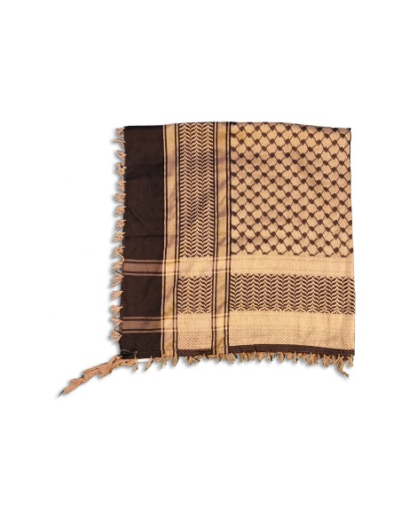 Keffieh palestinien (Keffiyeh / Koffiyeh) - Shemagh/Écharpe / Noir/dorée leger, avec franges en péage, ArdAlkhair