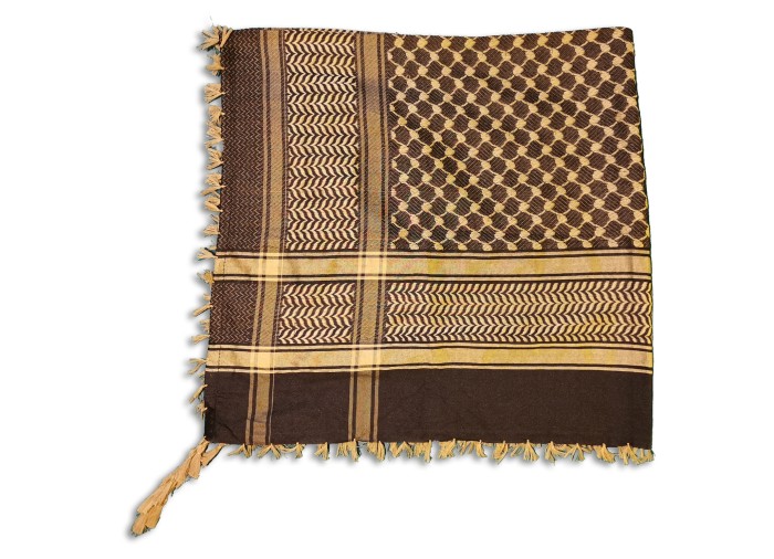 Palestinian Keffieh (Keffiyeh / Koffiyeh) - Scarf/ Shemagh, Black/golden light, with peage fringe, ArdAlkhair