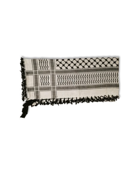 Keffieh palestinien (Keffiyeh / Koffiyeh) - Écharpe / Shemagh, noir/blanc, deux en un, ArdAlkhair
