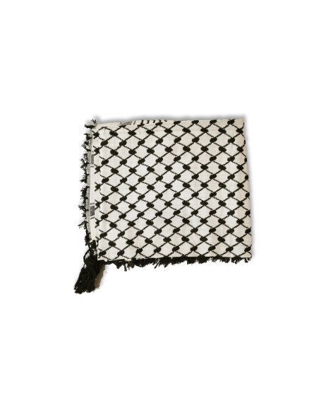 Palestinian Keffieh (Keffiyeh / Koffiyeh) - Scarf/ Shemagh, Black/White, Two-in-One, ArdAlkhair