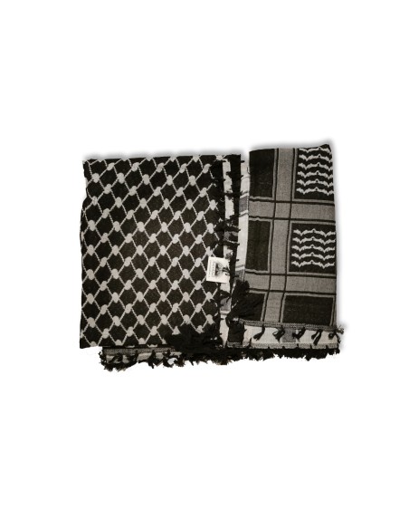 Keffieh palestinien (Keffiyeh / Koffiyeh) - Écharpe / Shemagh, noir/blanc, deux en un, ArdAlkhair