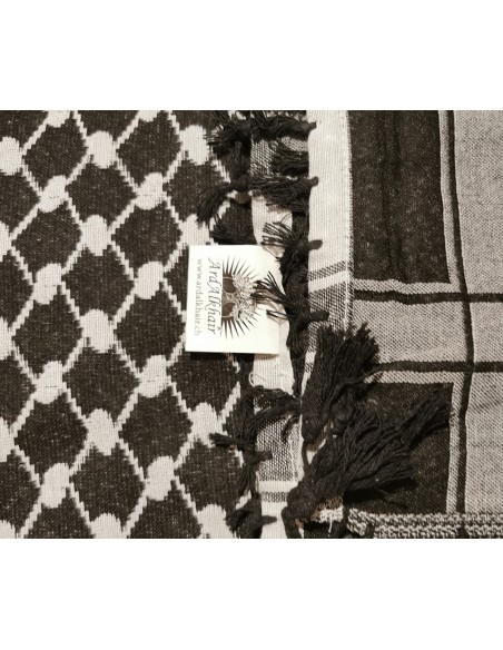 Keffieh palestinien (Keffiyeh / Koffiyeh) - Écharpe / Shemagh, noir/blanc, deux en un, ArdAlkhair