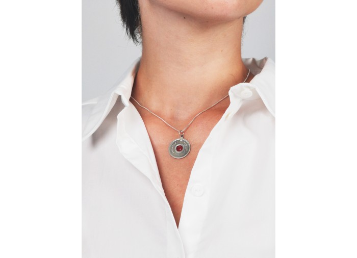 Palestine Coin Necklace - Silver - red