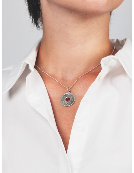 Collier Carte Miniature de la Palestine - Argent - rouge