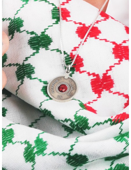 Palestine Coin Necklace - Silver - red