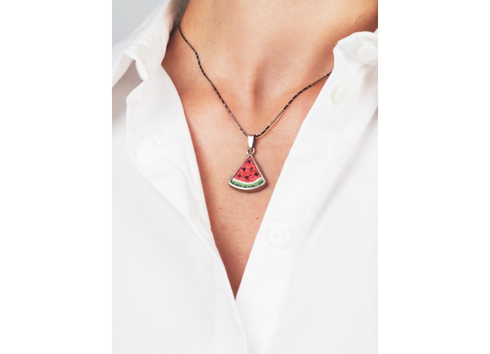Watermelon Slice Necklace – Silver and Stones...