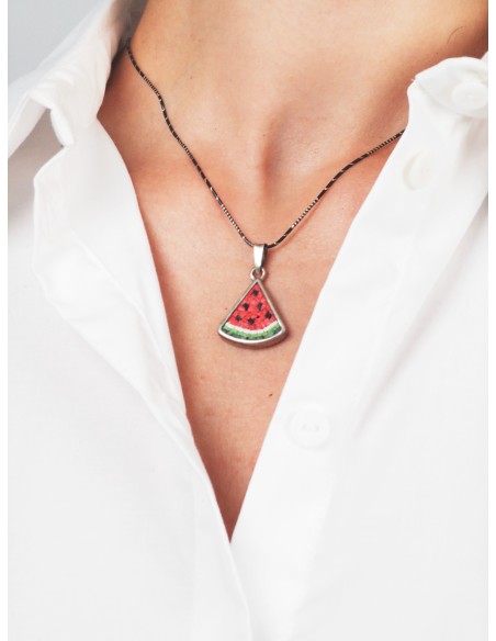 Collier Tranche de Pastèque – Argent et Pierres de Jérusalem