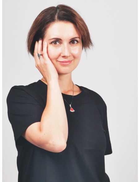 Wassermelonen-Scheiben-Halskette – Silber und Steinen aus Jerusalem