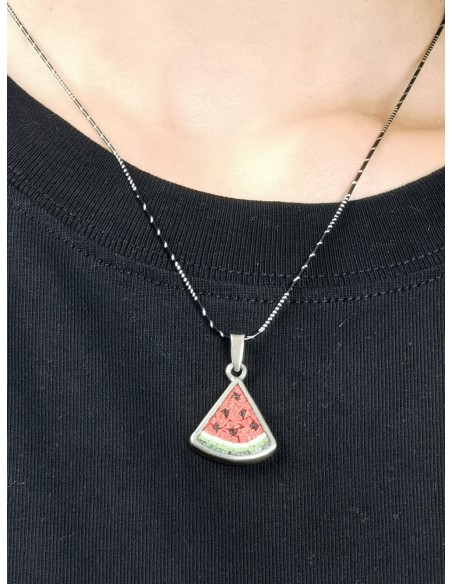 Wassermelonen-Scheiben-Halskette – Silber und Steinen aus Jerusalem