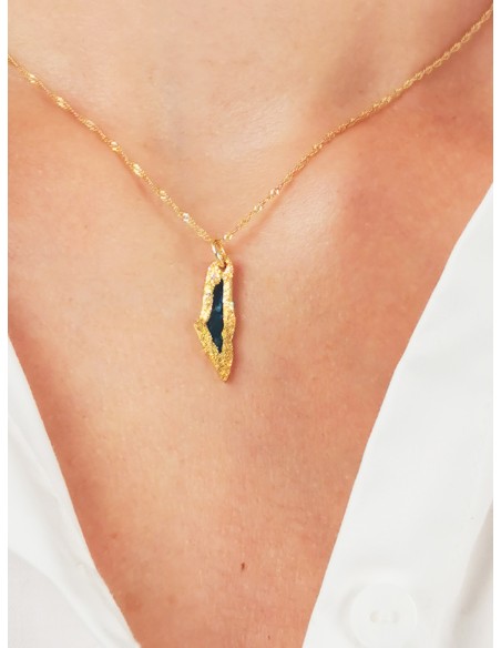 Collier Carte Miniature de la Palestine - Argent plaqué or - vert