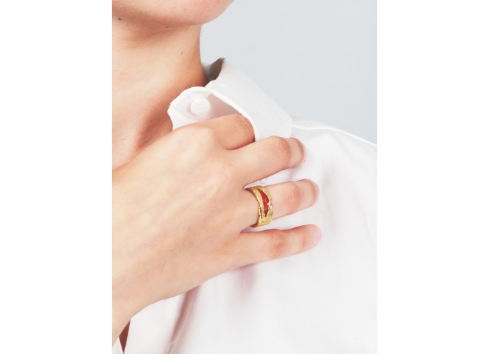 Palästina-Karten-Ring - Silber vergoldetes - Rot