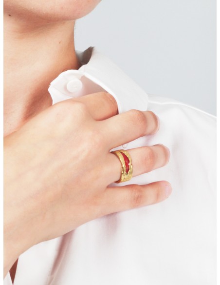 Palestine Map Ring - Gold-Plated Silver - Red