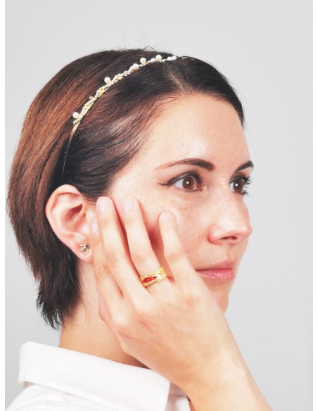 Bague Carte de la Palestine - argent plaqué or - Rouge