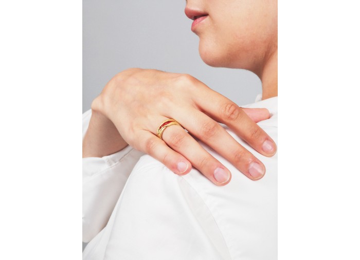 Palestine Map Ring - Gold-Plated Silver - Red