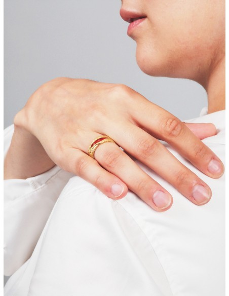 Palestine Map Ring - Gold-Plated Silver - Red