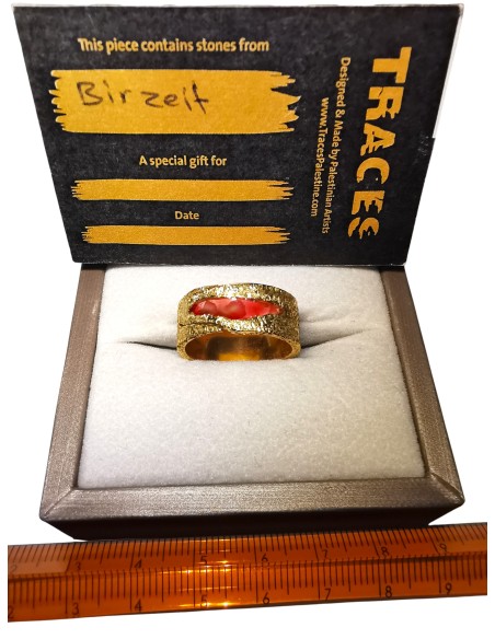 Palestine Map Ring - Gold-Plated Silver - Red
