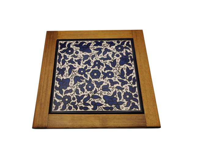 Square Wooden Table Tray with Ceramic – Blue...