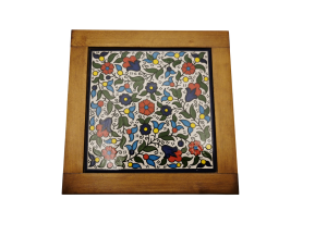 Square Wooden Table Tray with Ceramic – Multicolor...