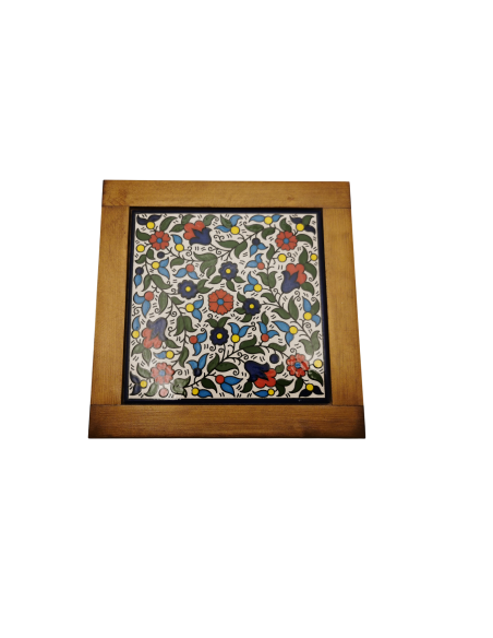 Square Wooden Table Tray with Ceramic – Multicolor (Design 3)