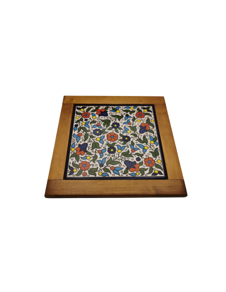 Square Wooden Table Tray with Ceramic – Multicolor (Design 3)