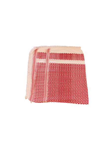 Palestinian Keffieh Shemagh Red White 127  x 122 cm - Made in Palestine
