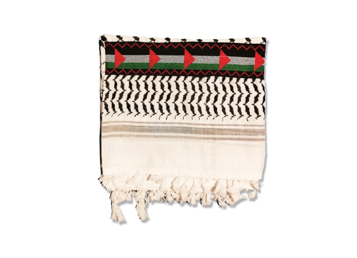 Palestinian Koffiyeh Scarf Shemagh Black & White, With Embroidery Flag of Palestine, Made in Palestine