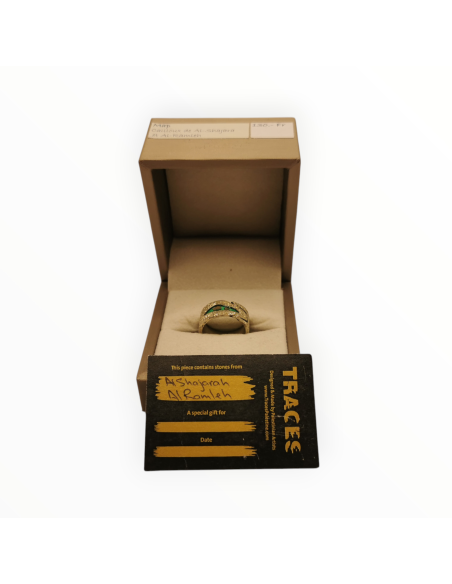 Palestine Map Ring – Gold-Plated with Green Inlay (Sand Finish)