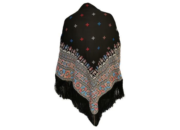 copy of Palestinian/Oriental Tatreez shawl (artificial embroidery) with classic red and black, Multicolore, standard