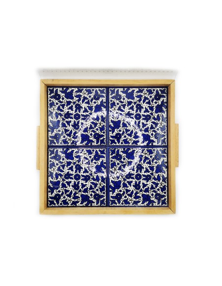 Holztablett mit keramischen Fliesen aus Hebron - Blau, 30 x 30 cm