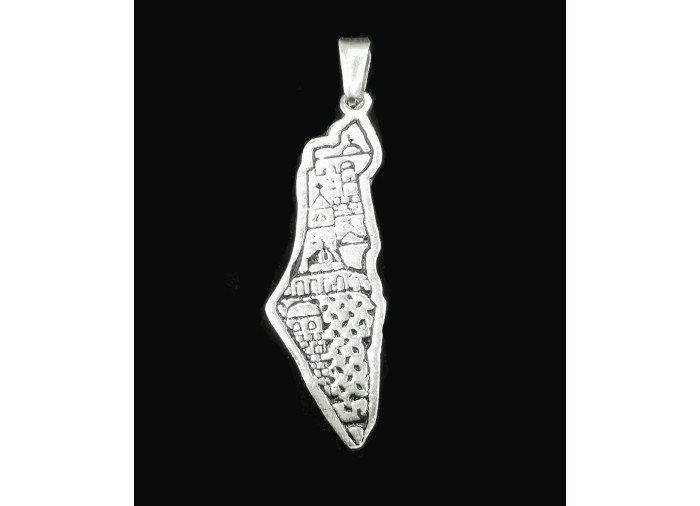 Collier Pendentif Carte de Jérusalem et Palestine - Bijoux Femme Argent