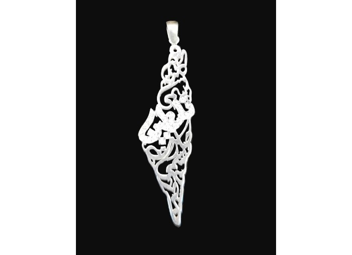 Palestine Map with Palestine Arab Calligraphy, Inscription Crystal, Necklace  Silver Women's Jewelry