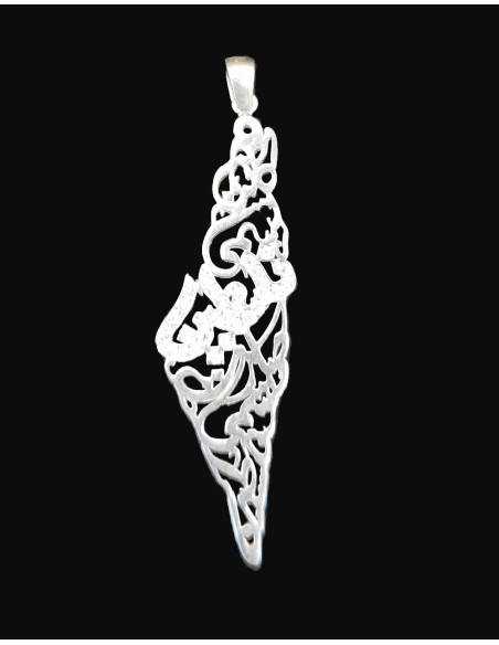 Carte de Palestine avec calligraphie arabe de la Palestine, inscription en cristal, collier bijou en argent pour femmes