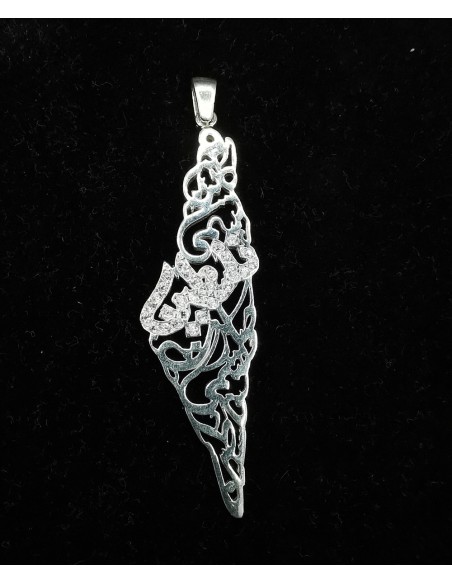 Carte de Palestine avec calligraphie arabe de la Palestine, inscription en cristal, collier bijou en argent pour femmes