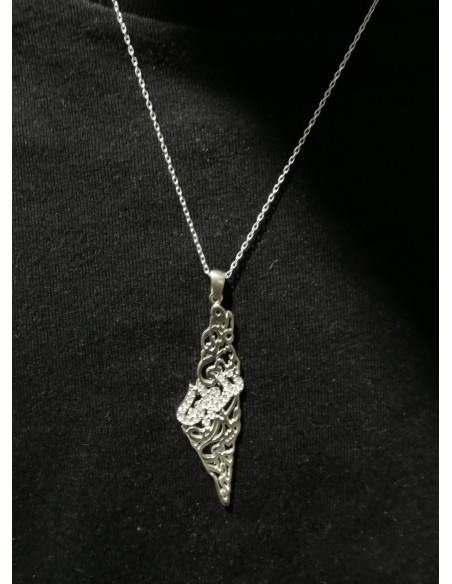 Palestine Map with Palestine Arab Calligraphy, Inscription Crystal, Necklace  Silver Women's Jewelry