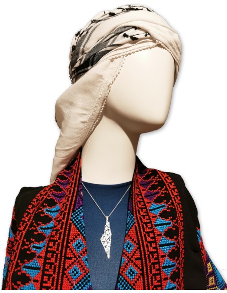 Palästina-Karte mit palästinensischer arabischer Kalligraphie, Inschriftenkristall, Halskette aus Silber für Damen