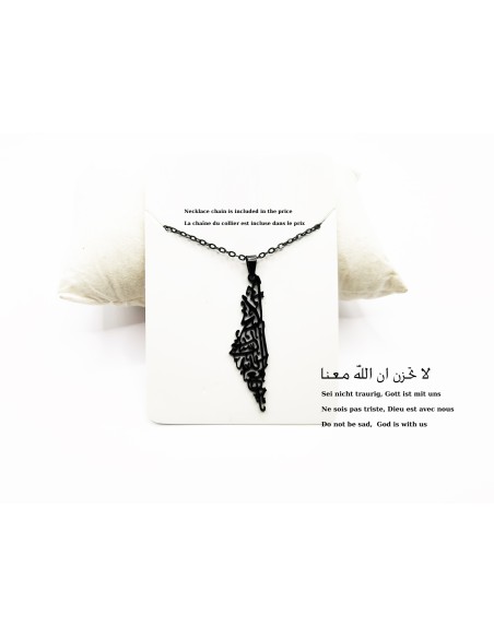 Collier en acier inoxydable avec inscription arabe 'Palestine' (Noire)