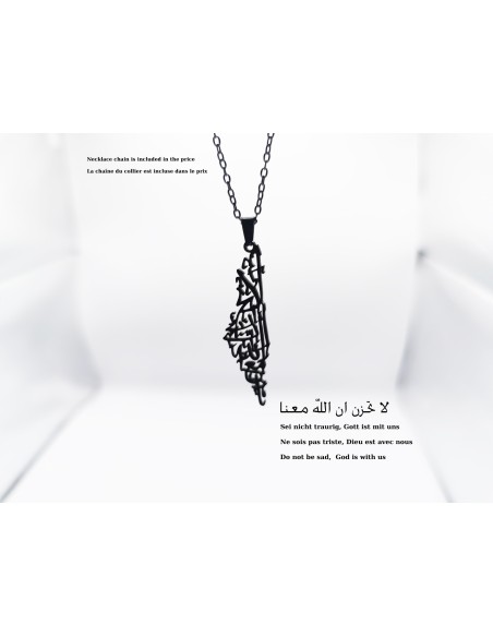 Stainless Steel Necklace with Arabic 'Palestine' Inscription (Black)