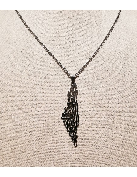 Stainless Steel Necklace with Arabic 'Palestine' Inscription (Black)