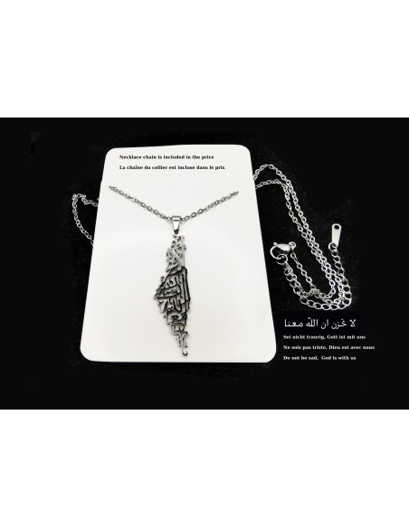 Collier en acier inoxydable avec inscription arabe "Ne sois pas triste" (couleur argentée)