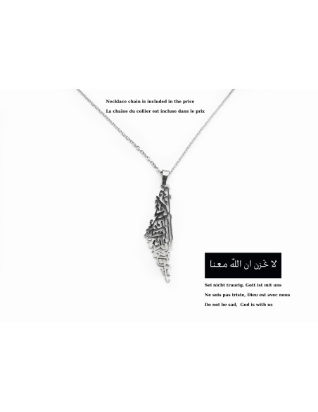 Collier en acier inoxydable avec inscription arabe "Ne sois pas triste" (couleur argentée)