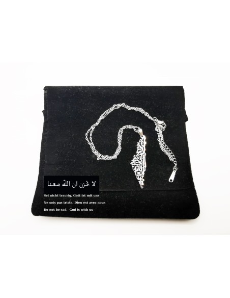 Stainless Steel Necklace with Arabic Inscription Do not be sad (silver color)
