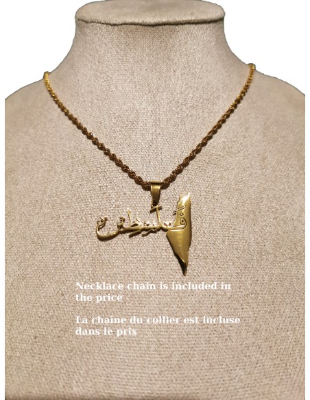 Edelstahl-Halskette mit arabischer Inschrift "Palästina" und Karte (goldfarben)